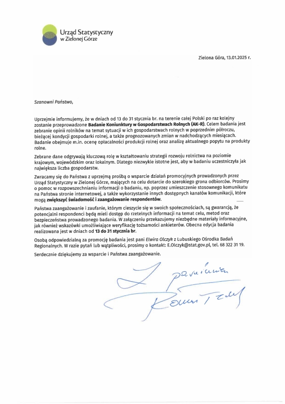 Pismo_Badanie koniunktury w gospodarstwach rolnych_AK-R_styczeń 2025